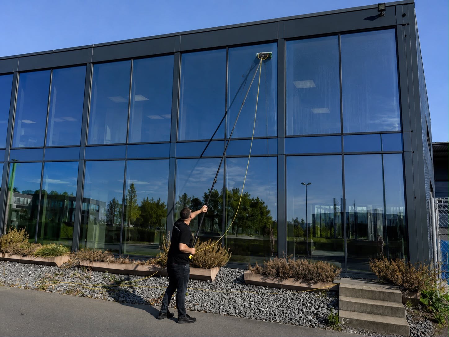 Fensterreinigung an einer Glasfront